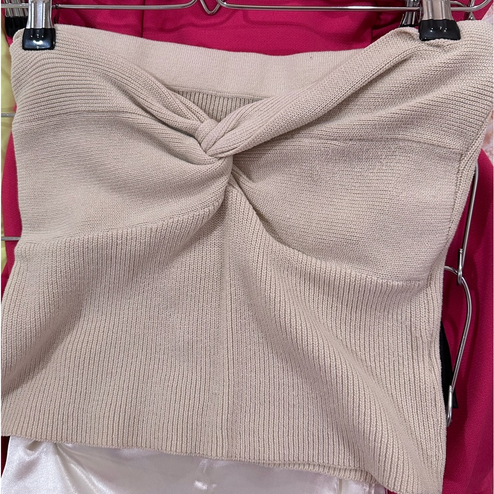 Tan strapless crop top